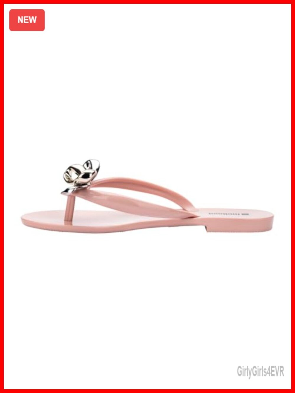 Women's Jelly Flip Flop Sandals with Metallic Bow - Lightweight PVC Dressy